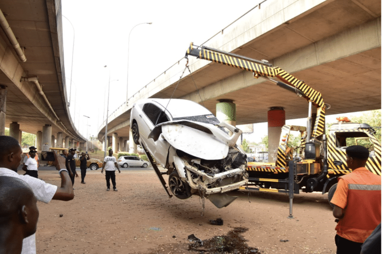Two Involved In Terrible Accident As Car Falls Off Major Bridge In Abuja